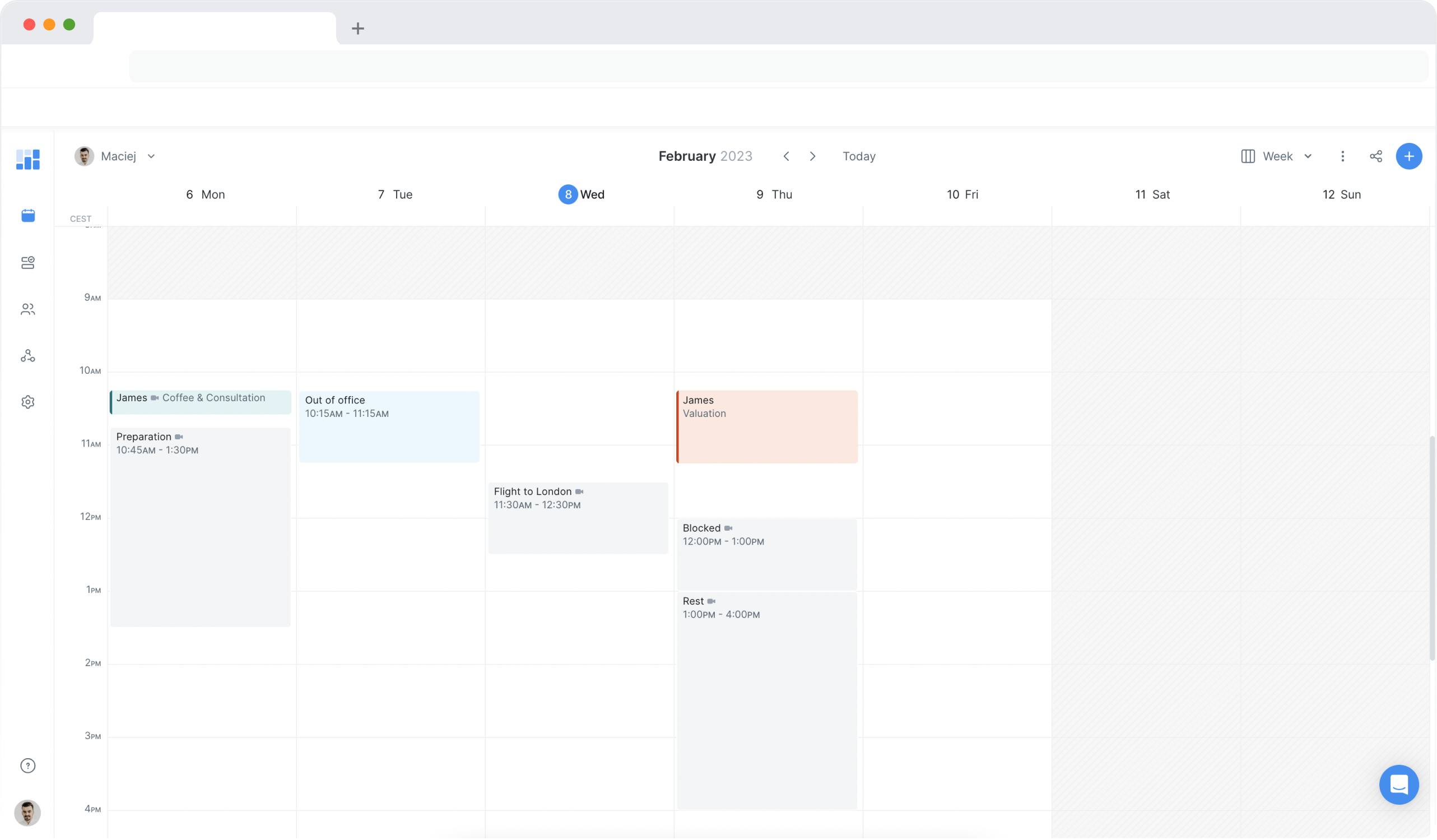 Setmore calendar with active bookings